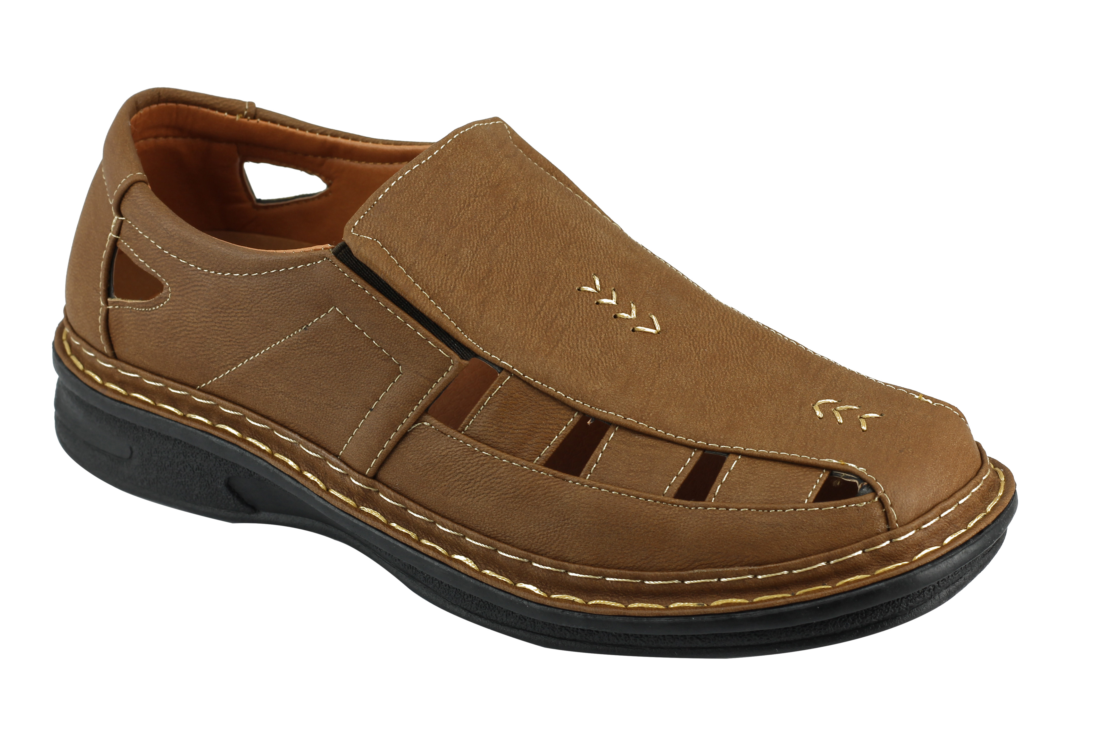 Mens Leather Brown Black Casual Summer Holiday Closed Toe Sandals